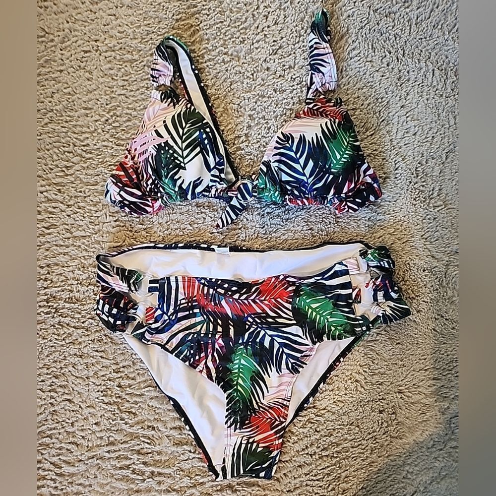 Meet Curve Swimsuit Blue Black Tropical Floral XXL Two Piece 2xl Bikini new